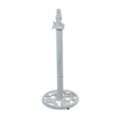 Rustic Whitewashed Cast Iron Mermaid Extra Toilet Paper Stand 16" for wholesale by Hampton Ironworks