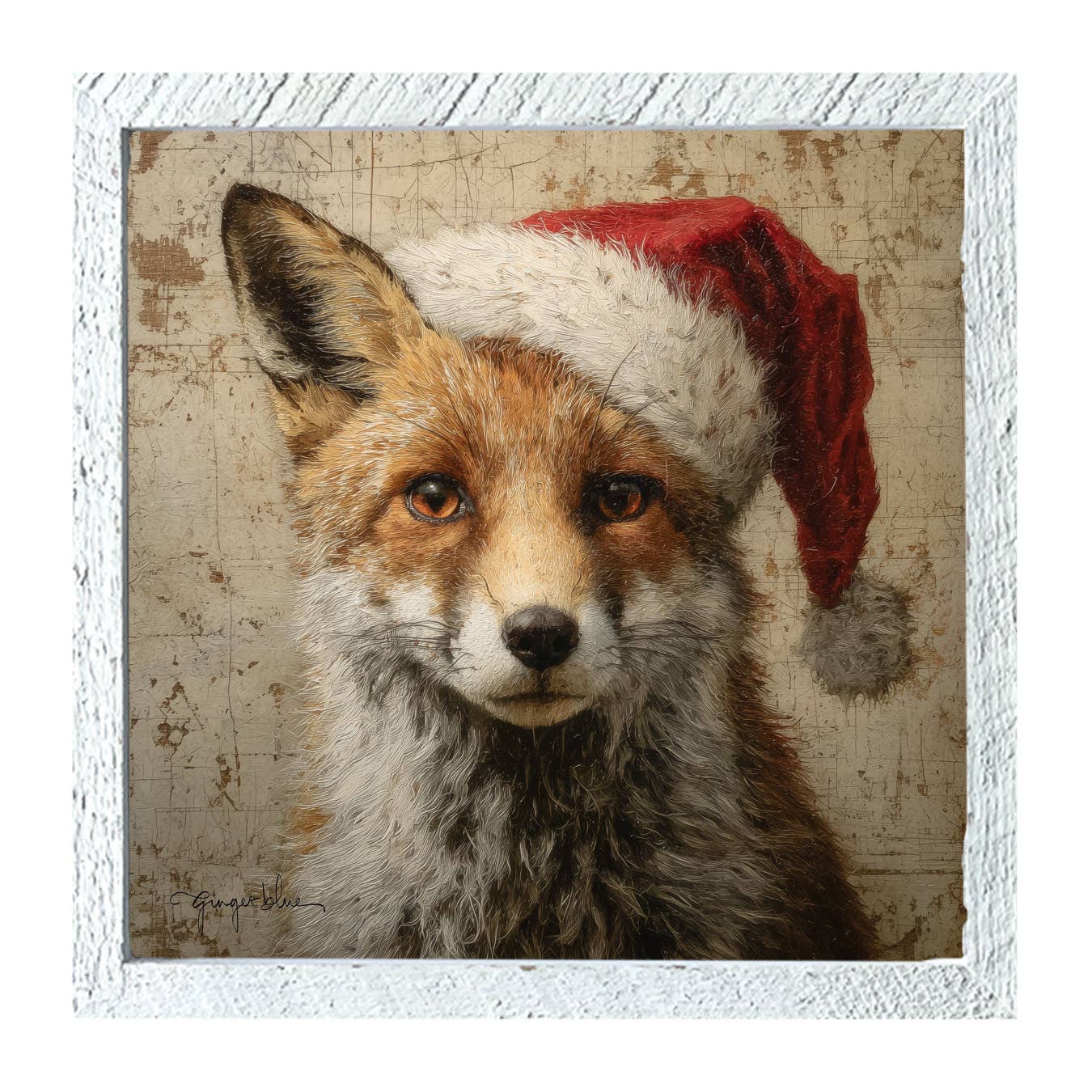 ginger blue - Wholesale Christmas Wall Art - Santa Hat Fox4