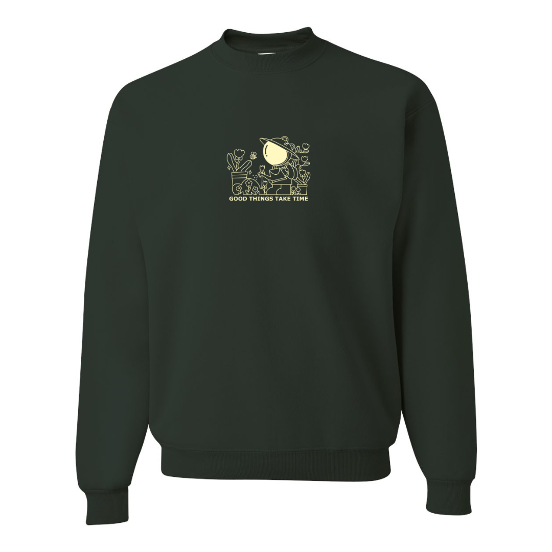 FOREST GREEN Good Things Take Time – Plant Lover Embroidered Sweatshirt   for wholesale on Faire3