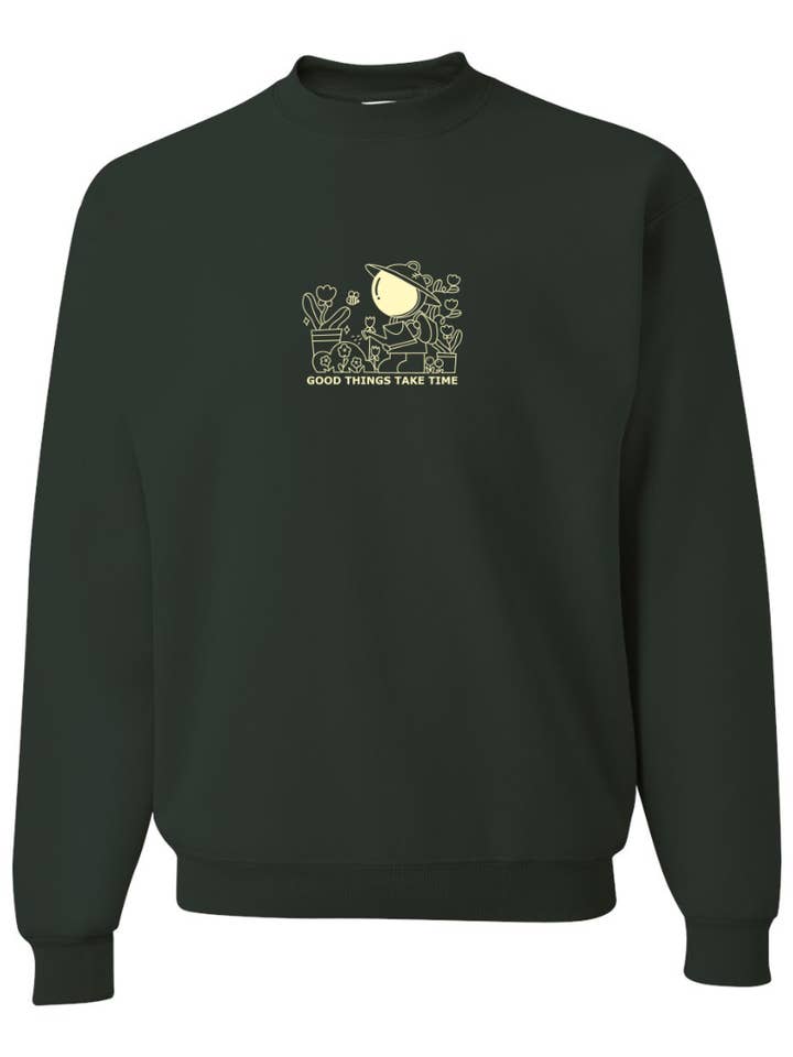 FOREST GREEN Good Things Take Time – Plant Lover Embroidered Sweatshirt for wholesale on Faire3