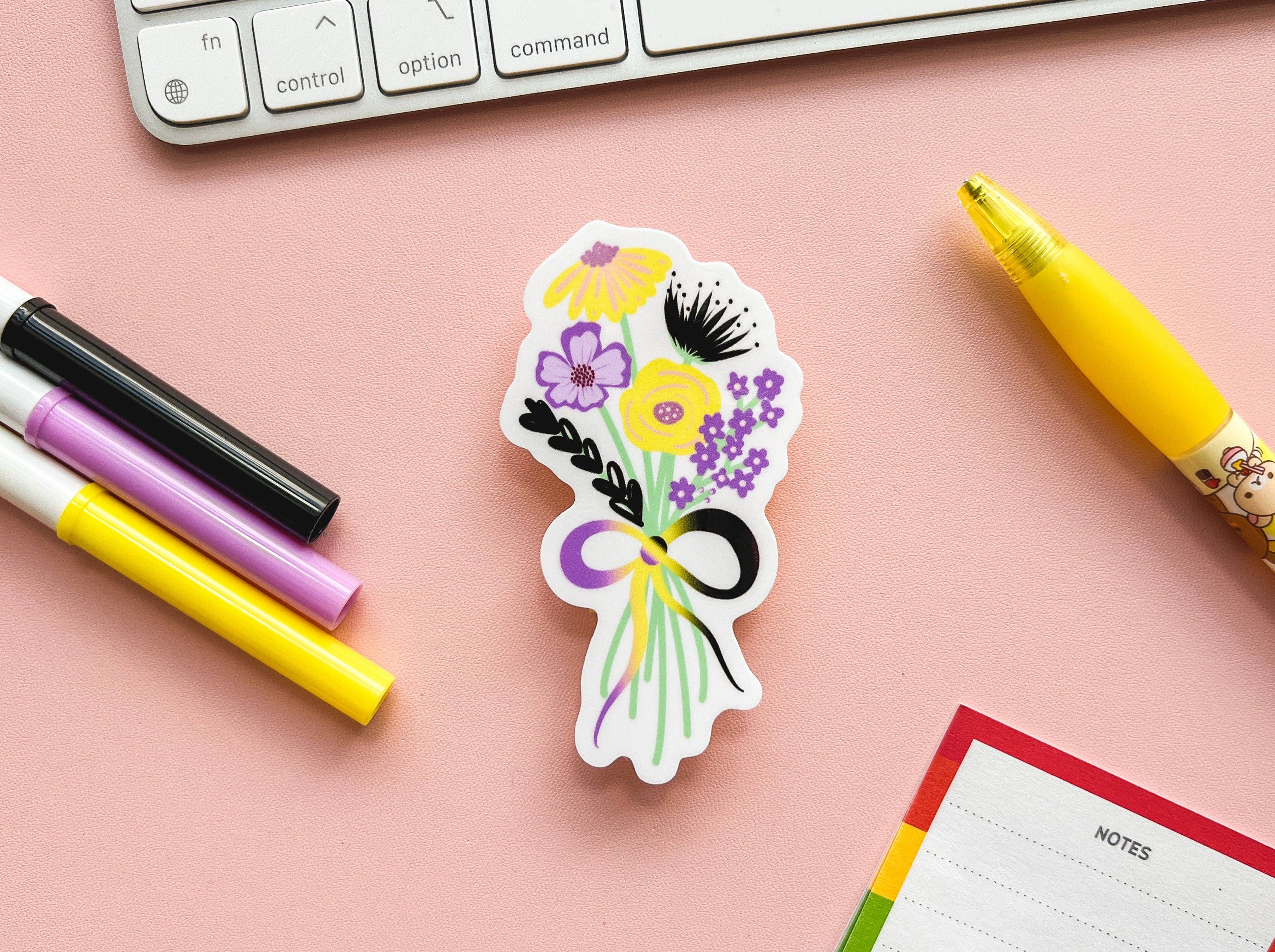 The Harpy Otter Co - Wholesale Sticker - NonBinary Pride Flag Floral Bouquet Sticker0