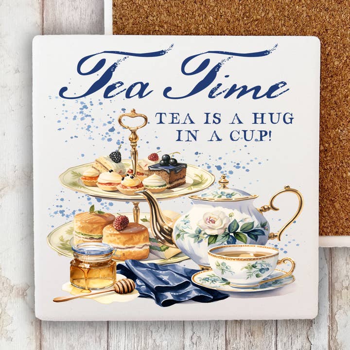 Thee is een knuffel in een kopje stenen onderzetter voor wholesale door Avery Lane Gifts