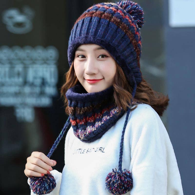 Ole – Großhandel Beanie – Damen – Pompom-Strickmütze-Schal-Set C02324