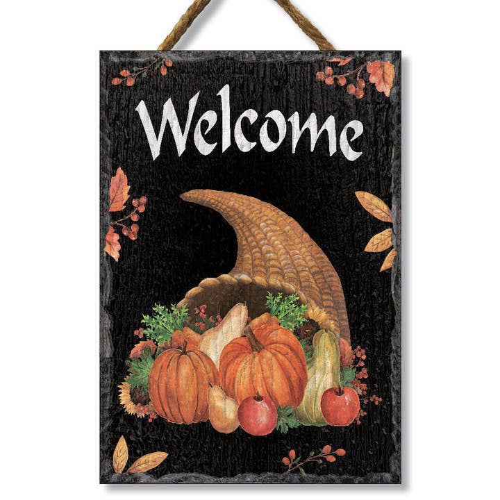 Welcome W/ Cornucopia - Slate Impressions for wholesale by ST Creations