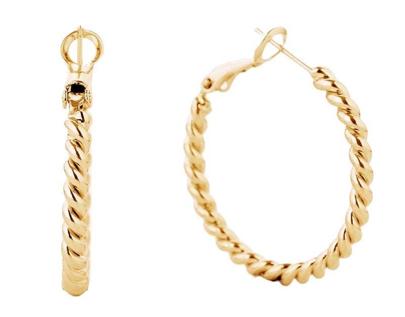 MiMi Wholesale - Wholesale Hoop Earrings - 14K Metal Omega Closure Textured Hoop Earrings2