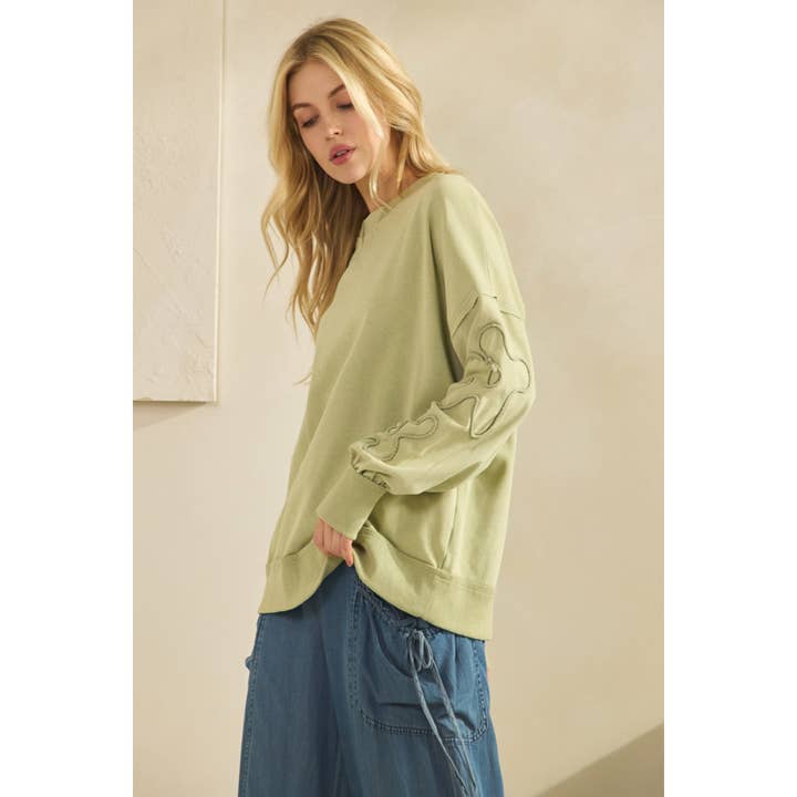 Sage SQUIGGLE SLEEVE PULLOVER SWEATSHIRT (ST7971) for wholesale on Faire1