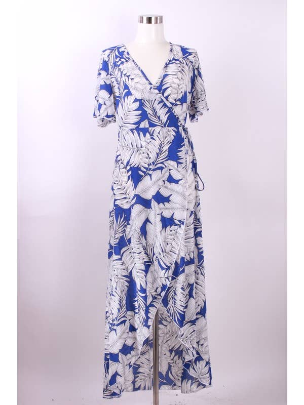 Pink Short Sleeve Kimono Tropical Wrap Maxi Dress for wholesale on Faire