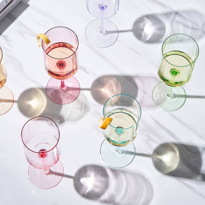 The Wine Savant / Khen Glassware - Wholesale Wine Glass - Colored Square Crystal Wine Glasses | 6 Set, 12 OZ