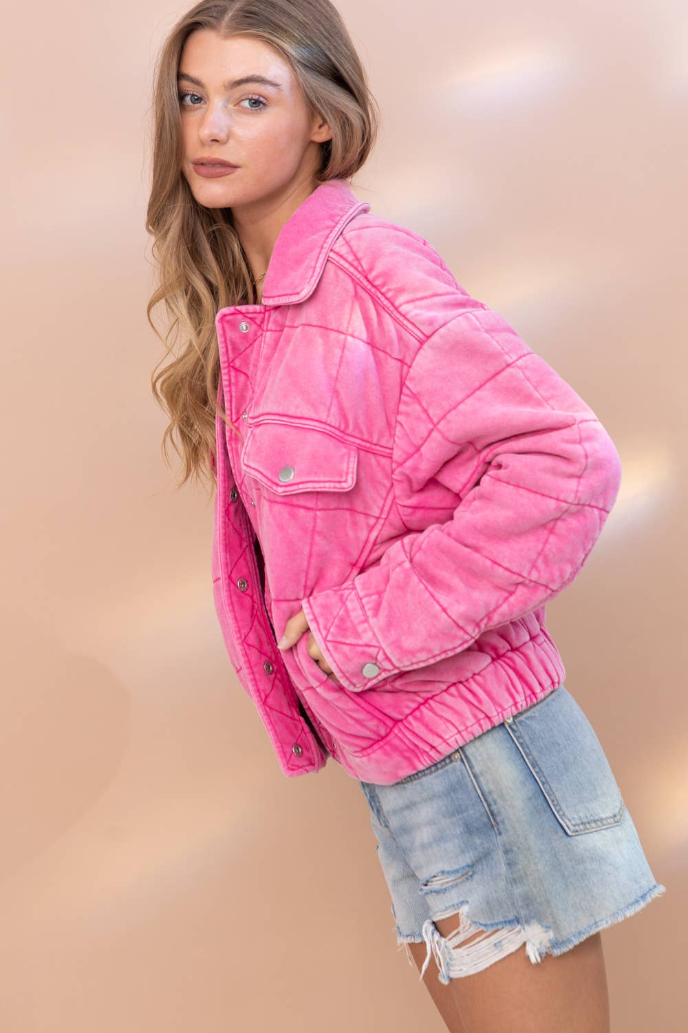 Blue B - Wholesale Jacket - Women's - 22082J - Garment Stone Washed Quilted Pocket Front Jacket12