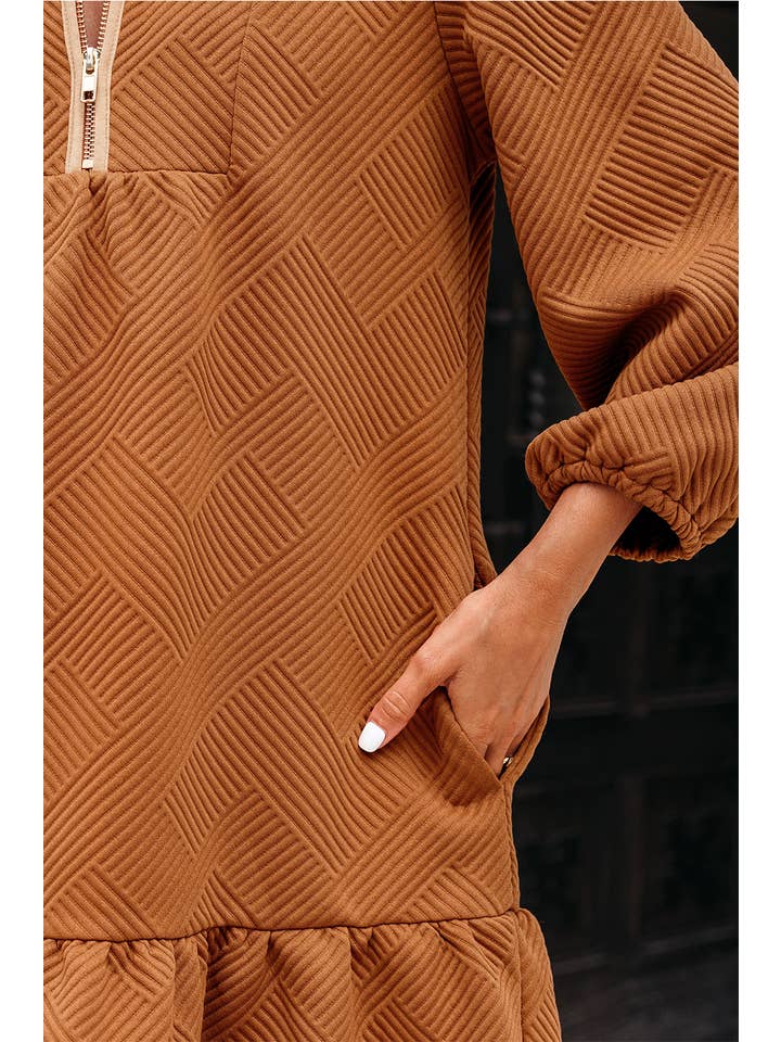 Little Daisy Closet - Wholesale Dress - Women's - LDC Quarter Zip Collar Bracelet Sleeve Textured Mini Dress3