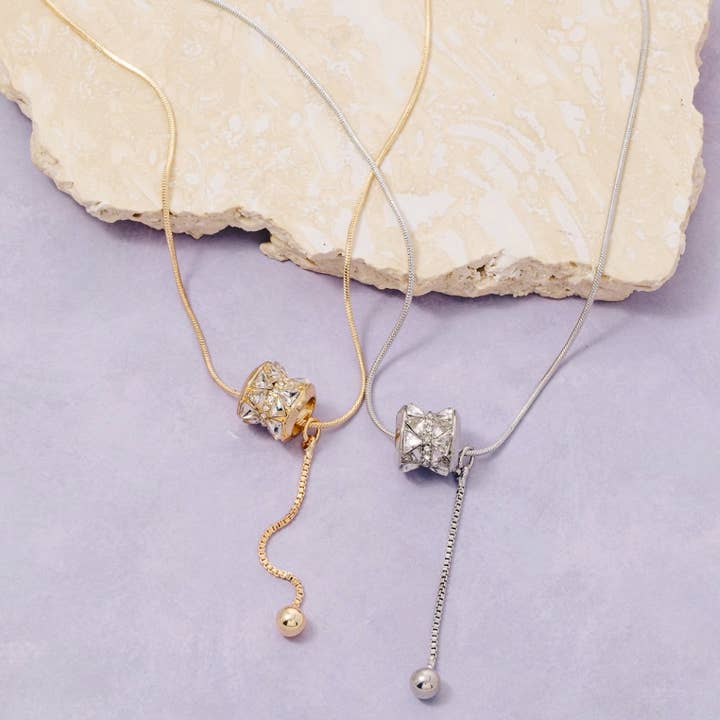 Triangle Gem Studded Hoop Pendant Necklace for wholesale by The Looks by Fame Accessories