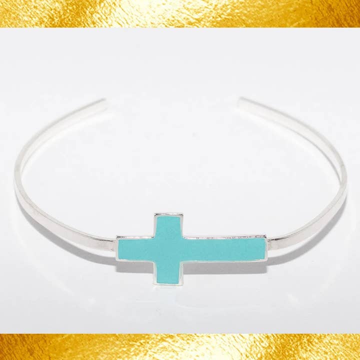 BRACELET EN ARGENT AVEC CROIX TURQUOISE pour la vente par Hippie Crew