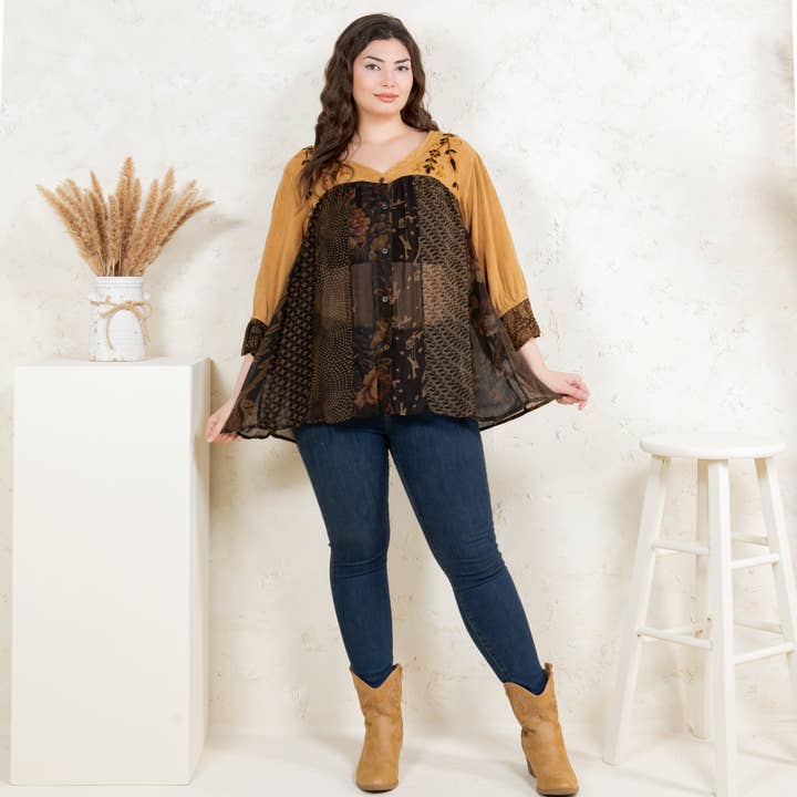 Young Threads - Wholesale Button Down Shirt - Women's - Boho Delight: Overdyed Rayon V-Neck Top14