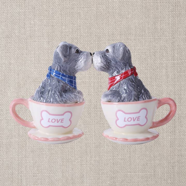 Schnauzer in Teacups Salt and Pepper Shaker Set for wholesale by Pacific Trading