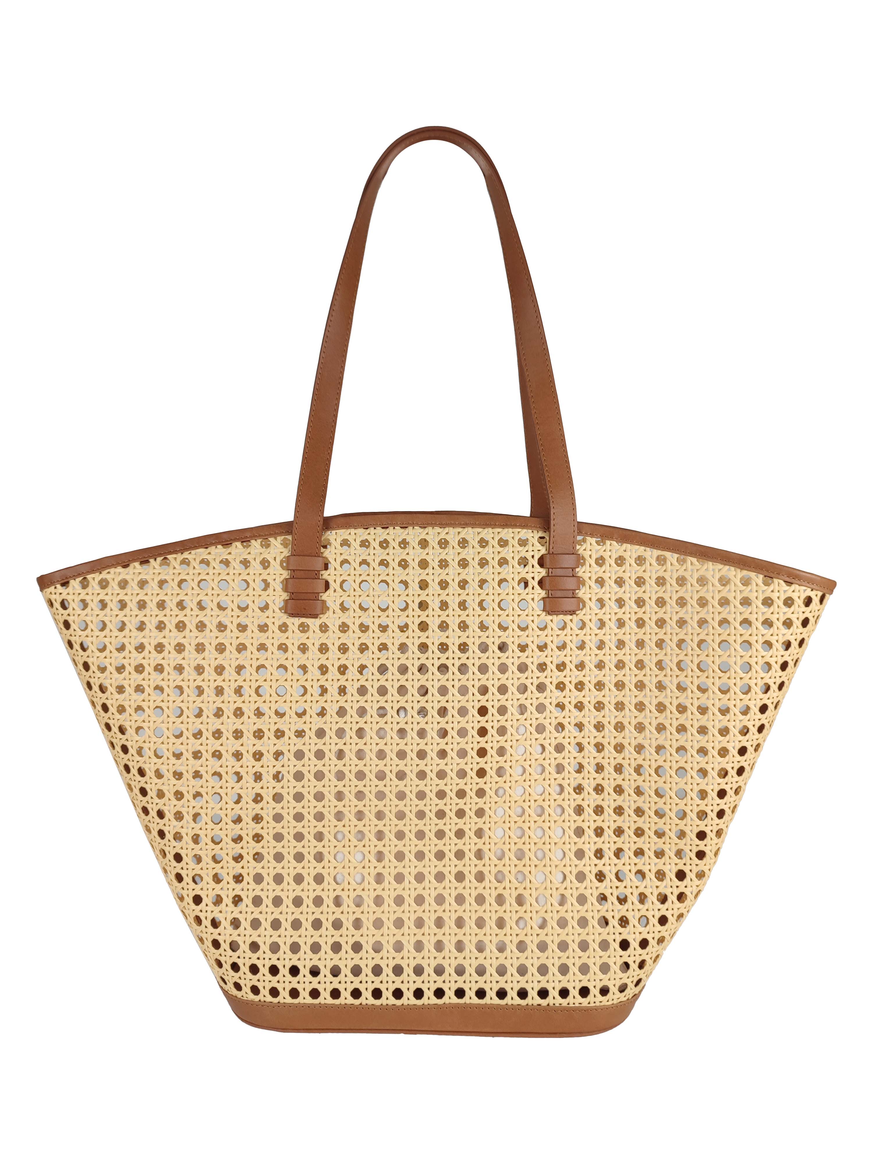 Florence Leather - Wholesale Beach Bag - Rattan handbag with leather details5