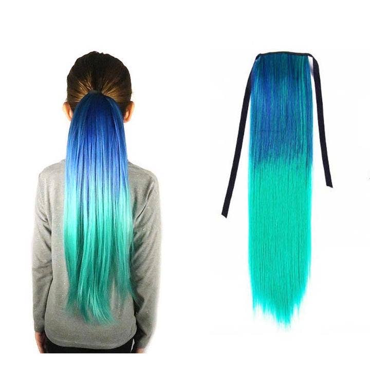 Magic Manes - Vendita all'ingrosso Extension per capelli - Nettuno - Extension per coda di cavallo, colore: Blu foglia di tè e acqua