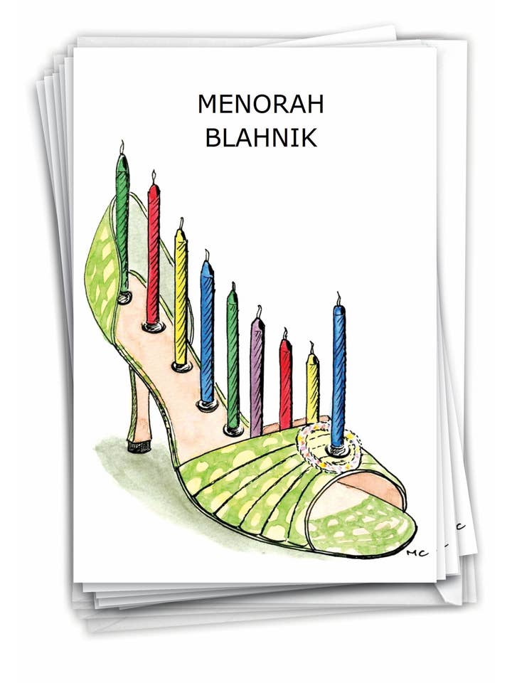 Caja de 12 tarjetas de Janucá - Menorah Blahnik para venta al por mayor de NobleWorks