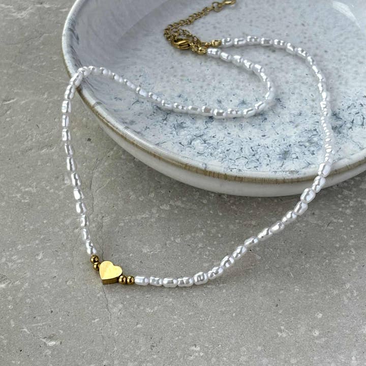 Collar de perlas y corazón resistente al deslustre para venta al por mayor de Flax Barn