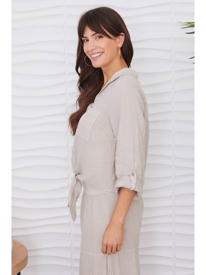 MILIO MILANO - Wholesale Button Down Shirt - Women's - LINEN CROPPED TIE BUTTON FRONT TOP (8597/255020)
