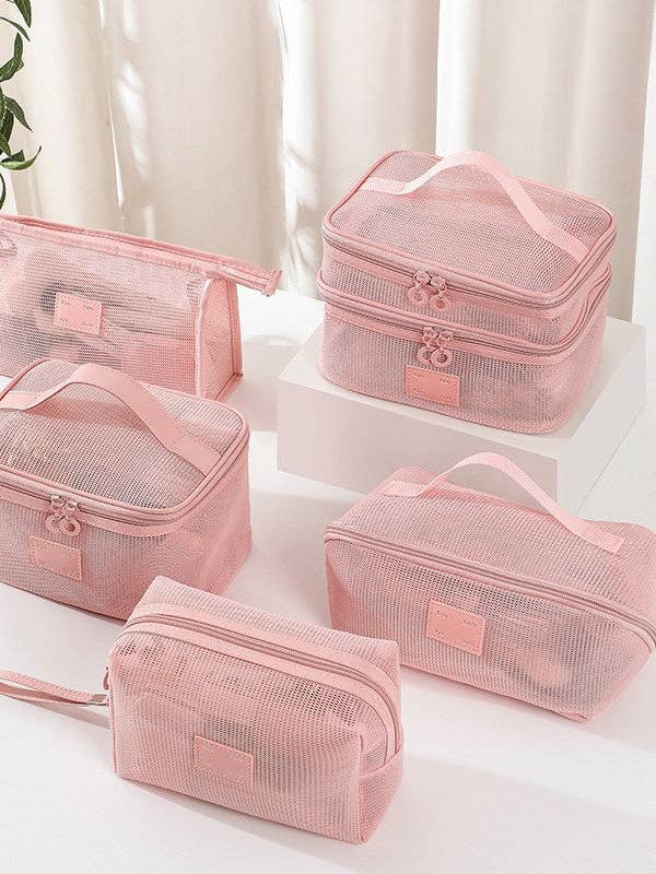 Bolsas de Maquillaje de Gran Capacidad de Malla Rosa DP25C638 para venta al por mayor de Dipped Shop