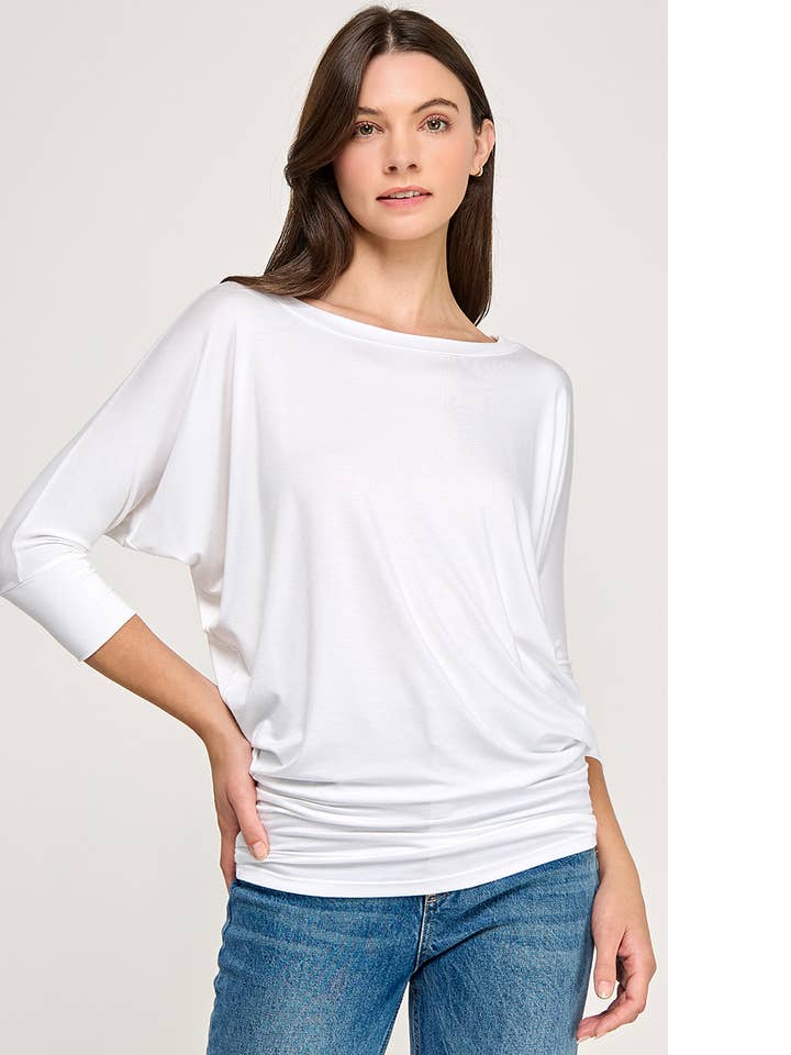 Haut en jersey modal à manches 3/4 Dolman et col rond, 2503 pour la vente par Heimious