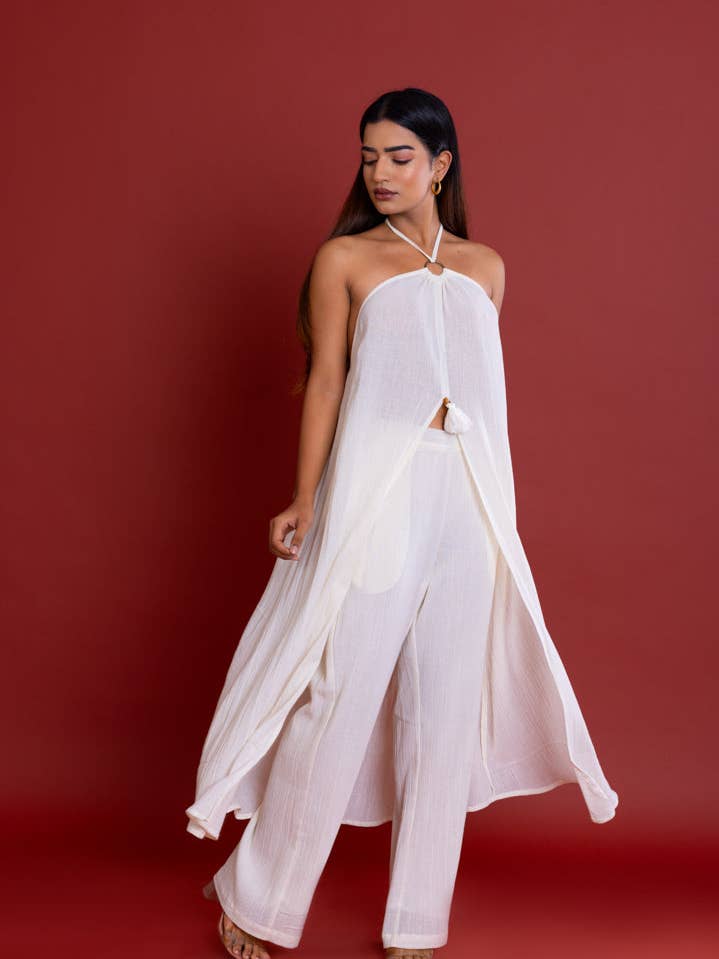 Ensemble de cordons de ski longs, blanc uni pour la vente par Label Reyya