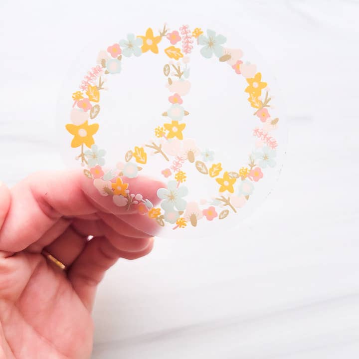 The Good Teacher Co – Engroshandel Klistermærke – Floral Peace Sign gennemsigtig klistermærke