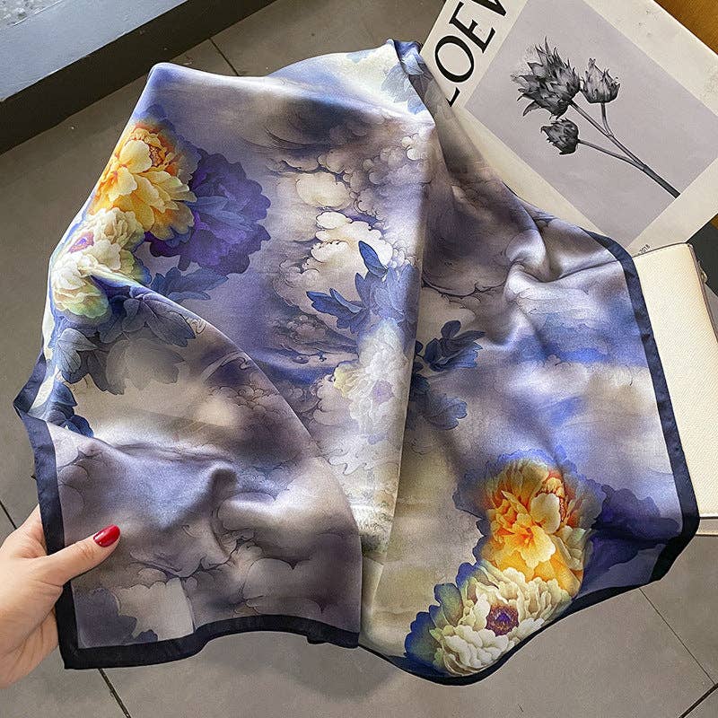 SueSilkHK – wholesale Scarf – Women's – Purple flowers mulberry silk scarf/70CM 100% mulberry silk scarf/Silk shawl/Gift for her1