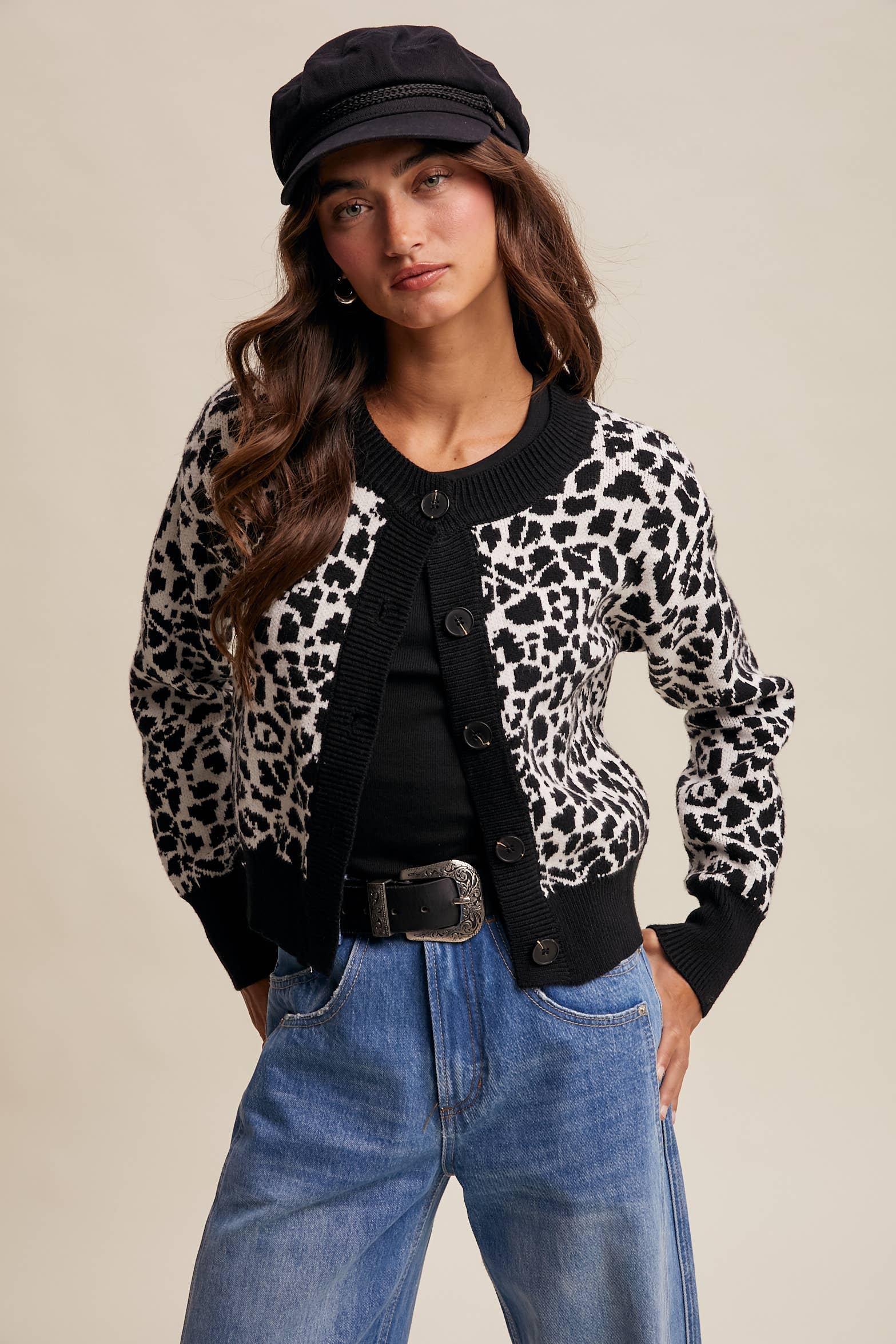Listicle - Wholesale Cardigan - Women's - Leopard Knit Button-Up Cardigan LSW10011