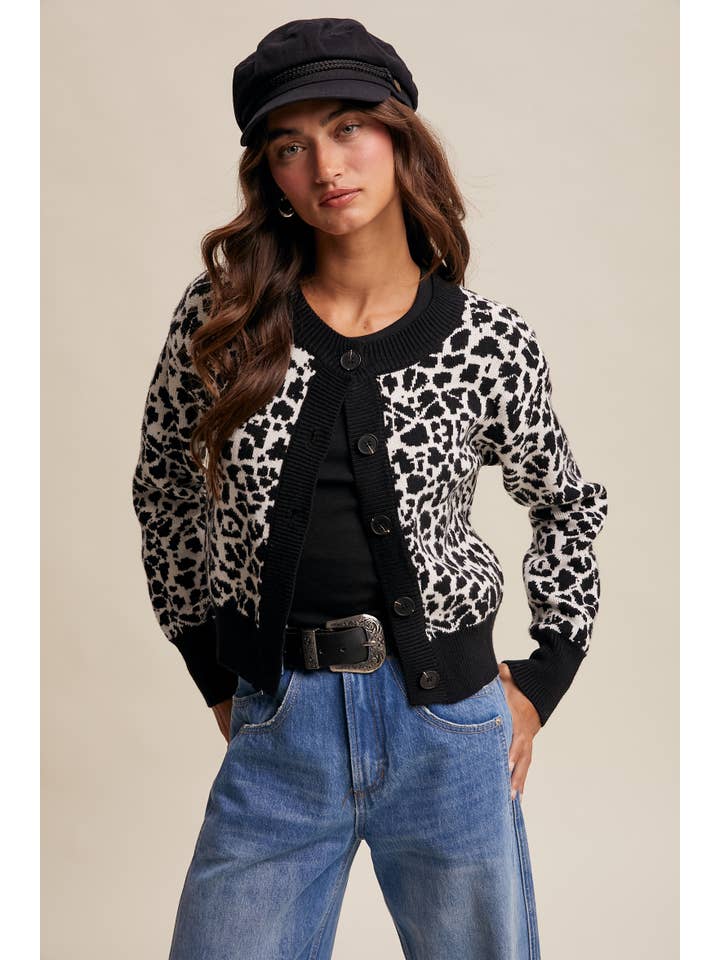 Listicle - Wholesale Cardigan - Women's - Leopard Knit Button-Up Cardigan LSW10011