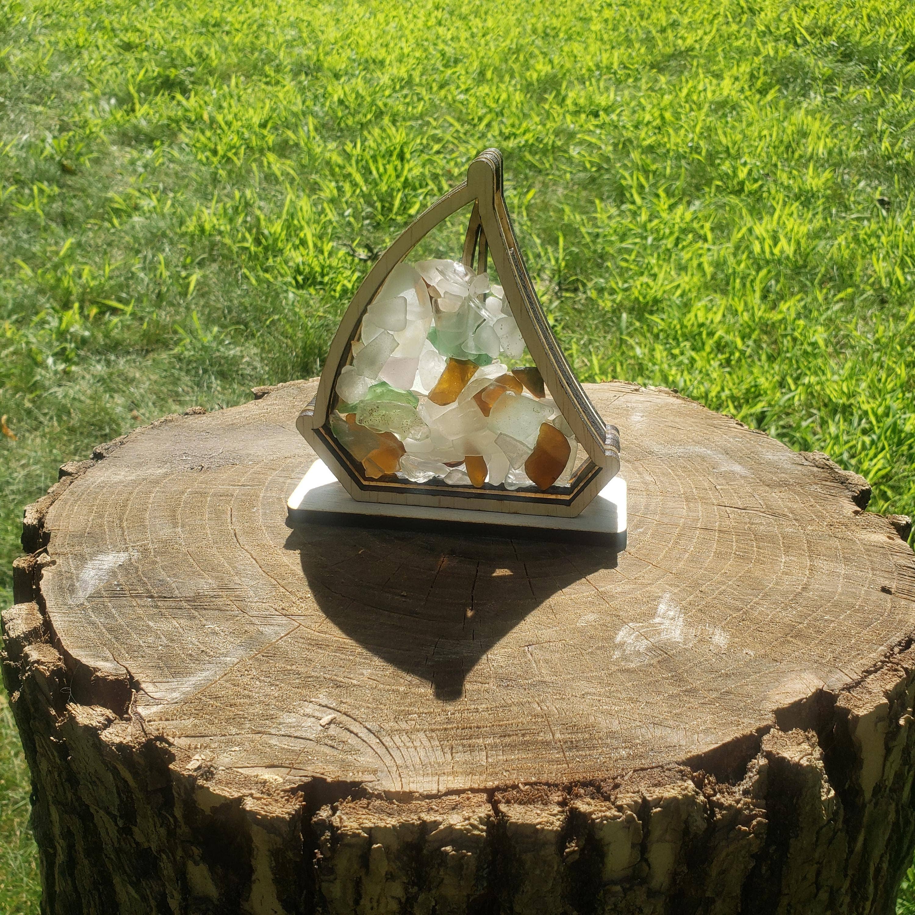 Sea Glass Displays - Wholesale Display Case - Sailboat Sea Glass Shadowbox Display Display 4 Styles6