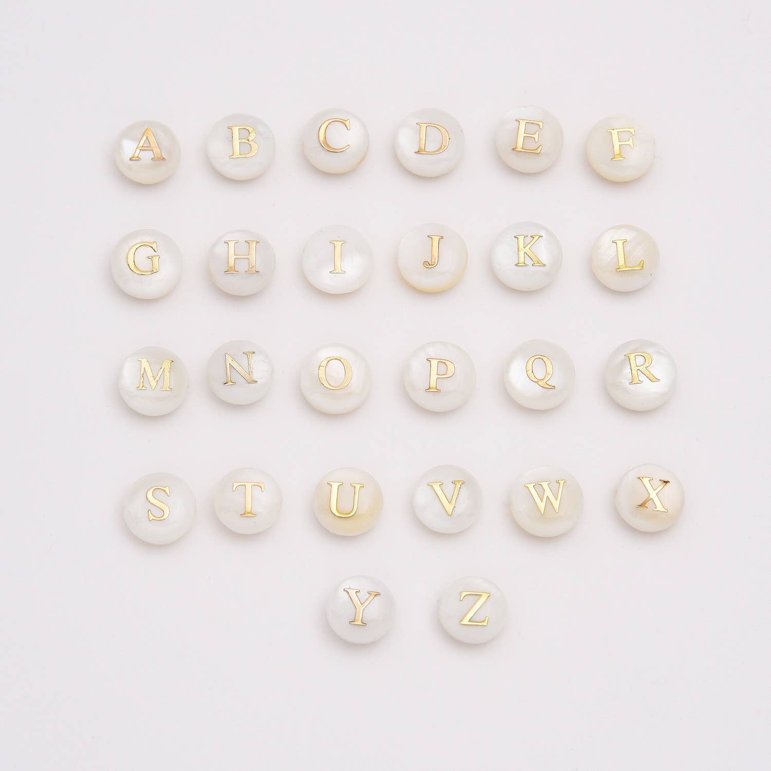 findings4uGem - Wholesale Individual Charm/Pendant - Mother of Pearl Shell Alphabet Initial Letter Beads, BD1742