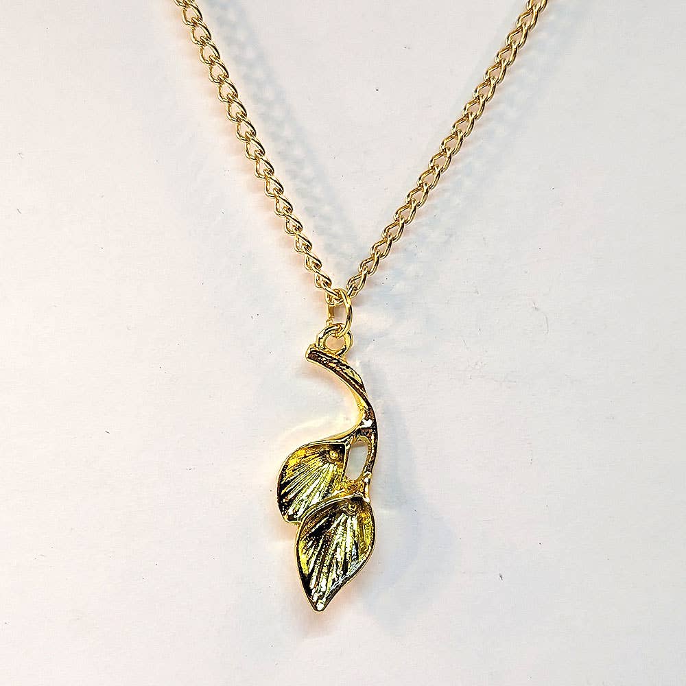 Stylish Jewelry Supply - Wholesale Pendant/Charm Necklace - Gold Double Calla Lily Drop Flowers Necklace1