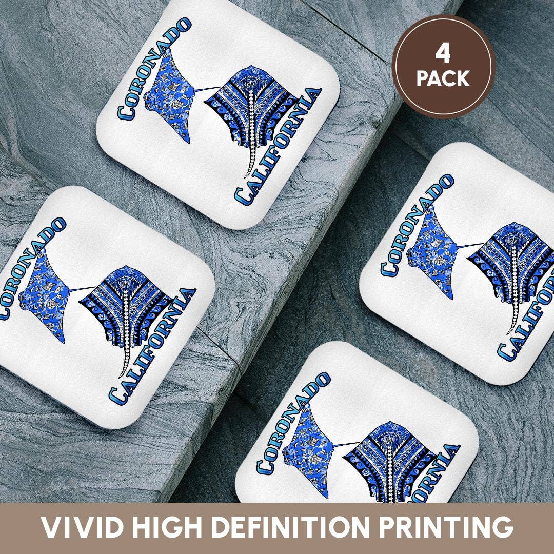 3dRose - Venta al por mayor Posavasos - 3dRose, Manta raya tribal azul para cualquier vacación en Coronado, California, Posavasos12