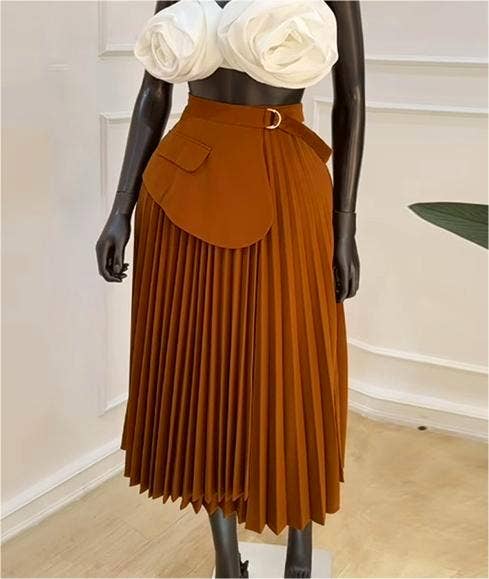 Rosa Clothing - Wholesale Skirt - Women's - Stylish pleated midi A-line skirt2