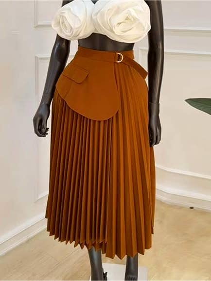 Rosa Clothing - Wholesale Skirt - Women's - Stylish pleated midi A-line skirt2