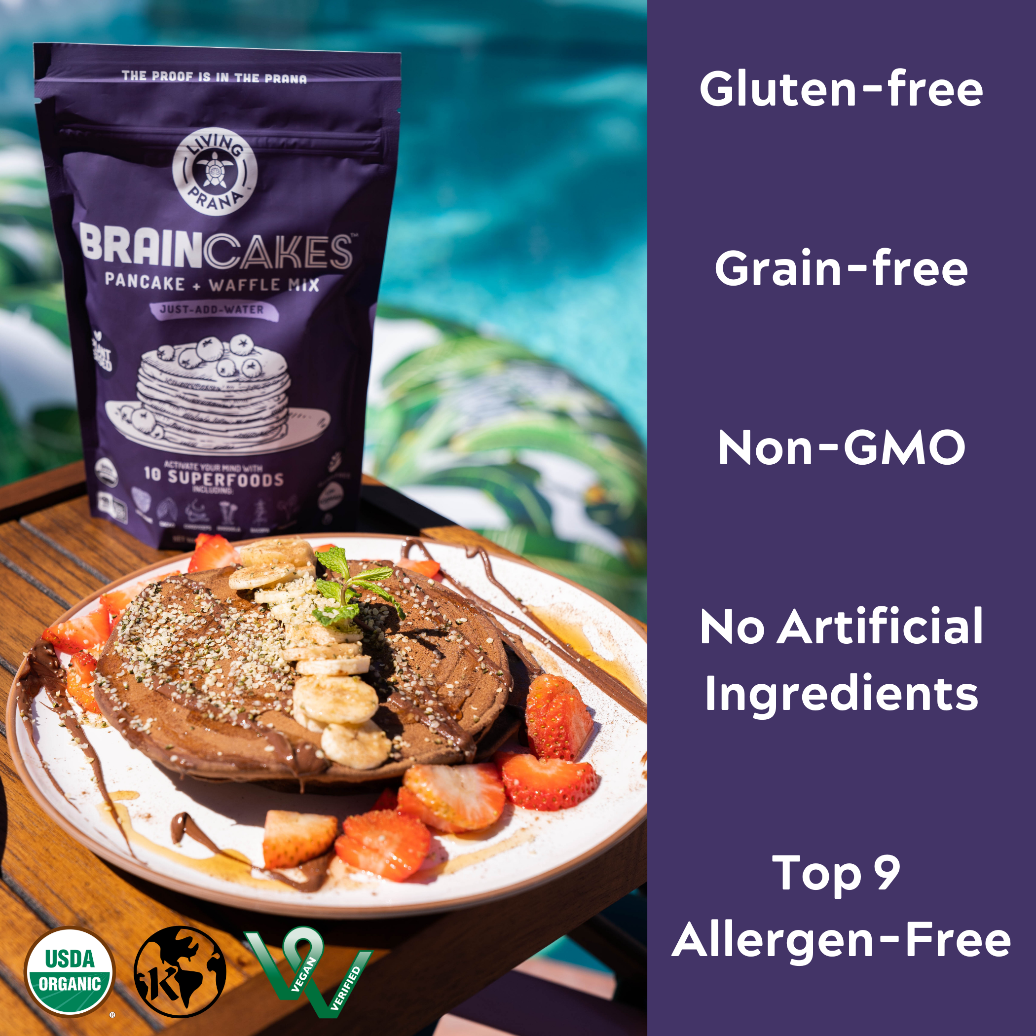 Living Prana – Engroshandel Pandekagemix – BrainCakes® funktionel pandekage- og vaffelmix - økologisk, glutenfri1