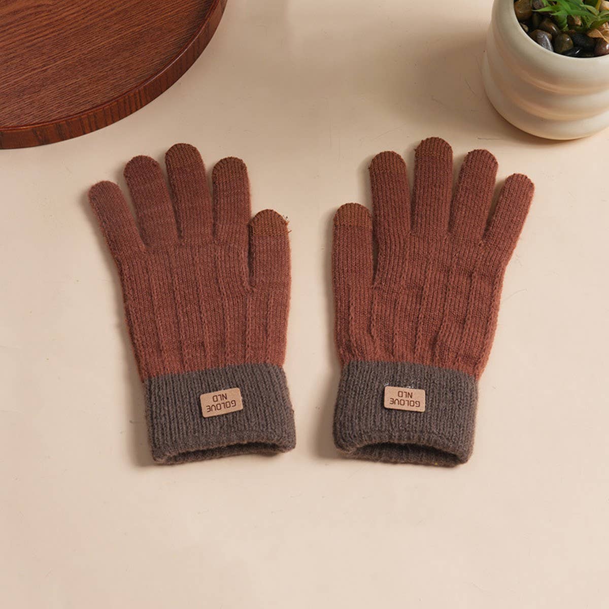 DOUBLJU - Wholesale Gloves - Women's - RETRO TEXTURED CONTRASTING COLOR KNITTED GLOVES_CWAG006183