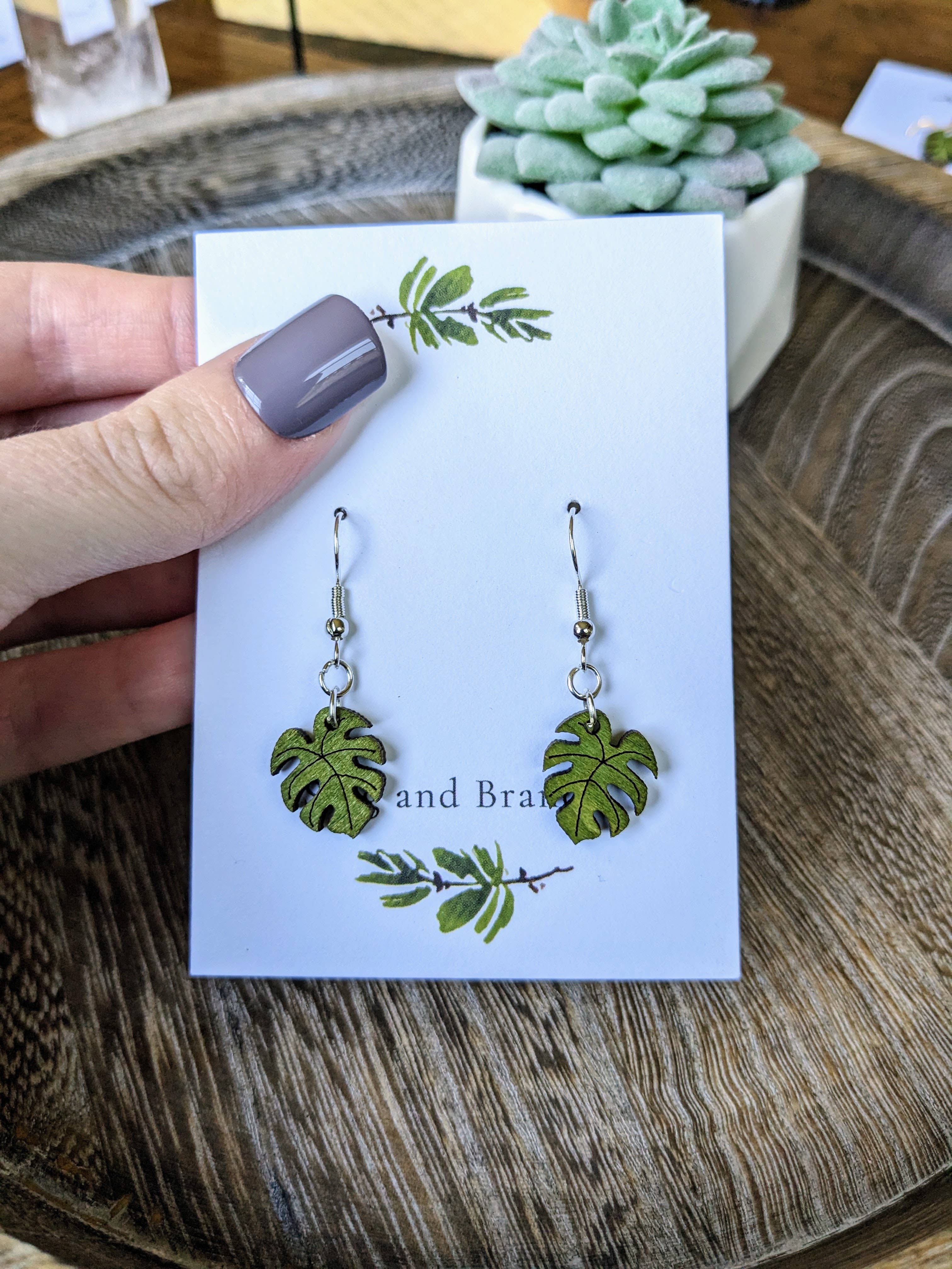 Stag and Branch - Wholesale Dangle Earrings - Mini Monstera Leaf Dangle Earrings Plant Lover Earrings1