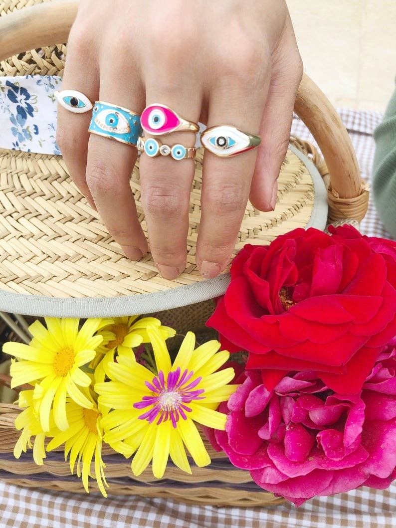 Evileyefavor - Wholesale Cocktail/Statement Ring - Evil Eye Ring, Adjustable Gold Ring, White Evil Eye Ring, Oval Evil Eye Ring, Evil Eye Jewelry3