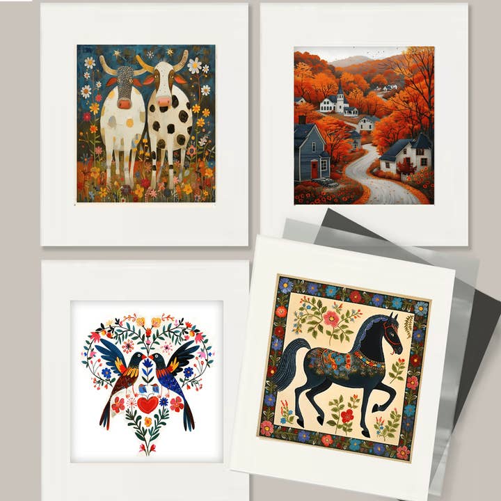 Mowbi - Vendita all'ingrosso Stampa artistica - Fata che Cavalca un Colibrì - Stampe d'Arte di Fate – Opera d'Arte 8″x8″ in Passepartout 12″x12″