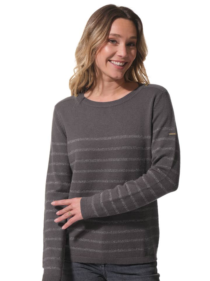 G42MOSALINE, Kvinders rundhalset trøje med skulderknapper for engroshandel hos Hublot Mode Marine