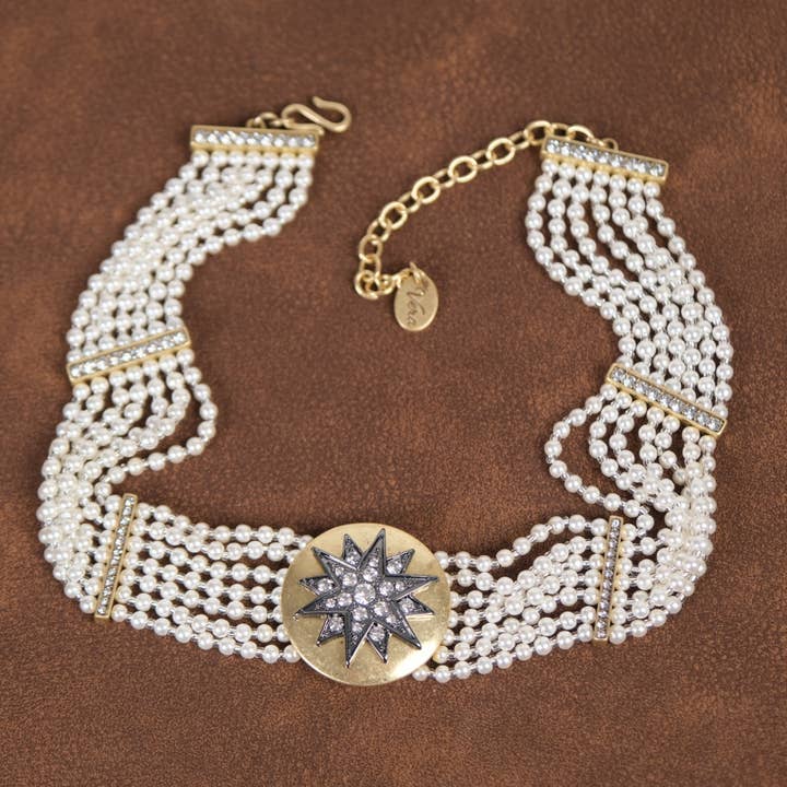 Vintage 18K Gold-Plated Multi-Layer Pearl Choker Necklace for wholesale by GirlyPirateCo