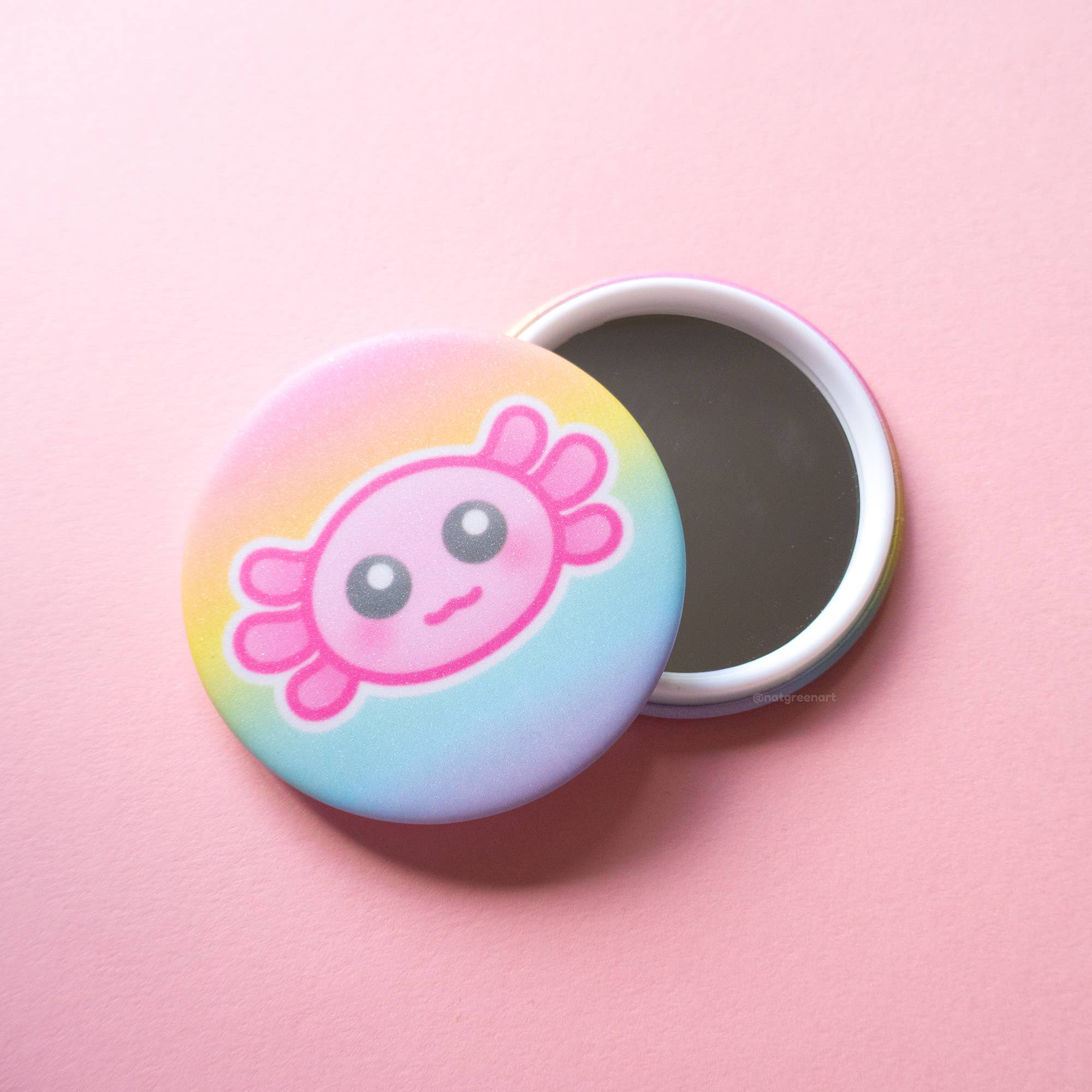 NatGreenArt – wholesale Compact mirror – Axolotl Sparkly Pocket Mirror