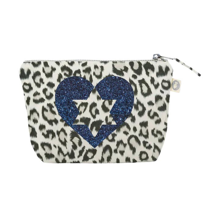 Blå Glimmer Hjerte Davidsstjerne - Leopard Makeup Taske for engroshandel hos Quilted Koala