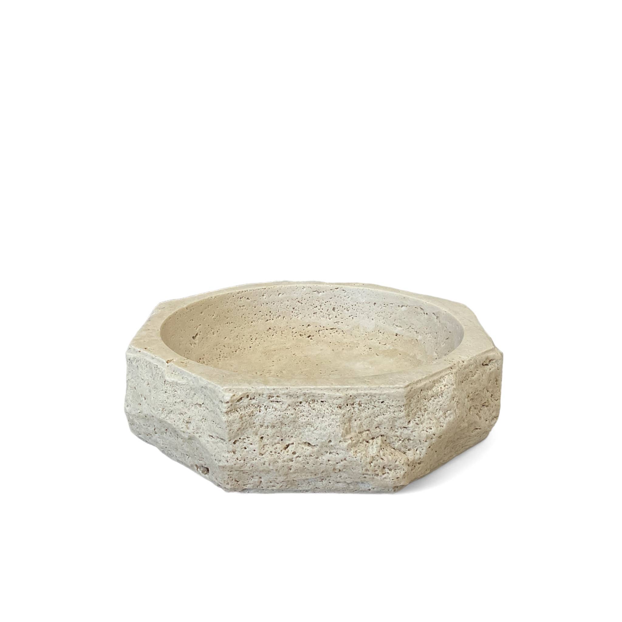 HAAND Craft – Prato/tigela decorativa por atacado – Tigela Decorativa de Mármore Travertino Bege - 28 cm, Forma Octogonal