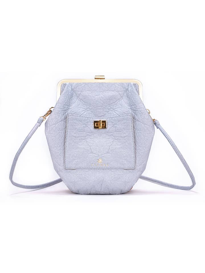 ZEA CLASP CROSSBODY BAG IN PIÑATEX® PLATINUM for wholesale by Ayanas