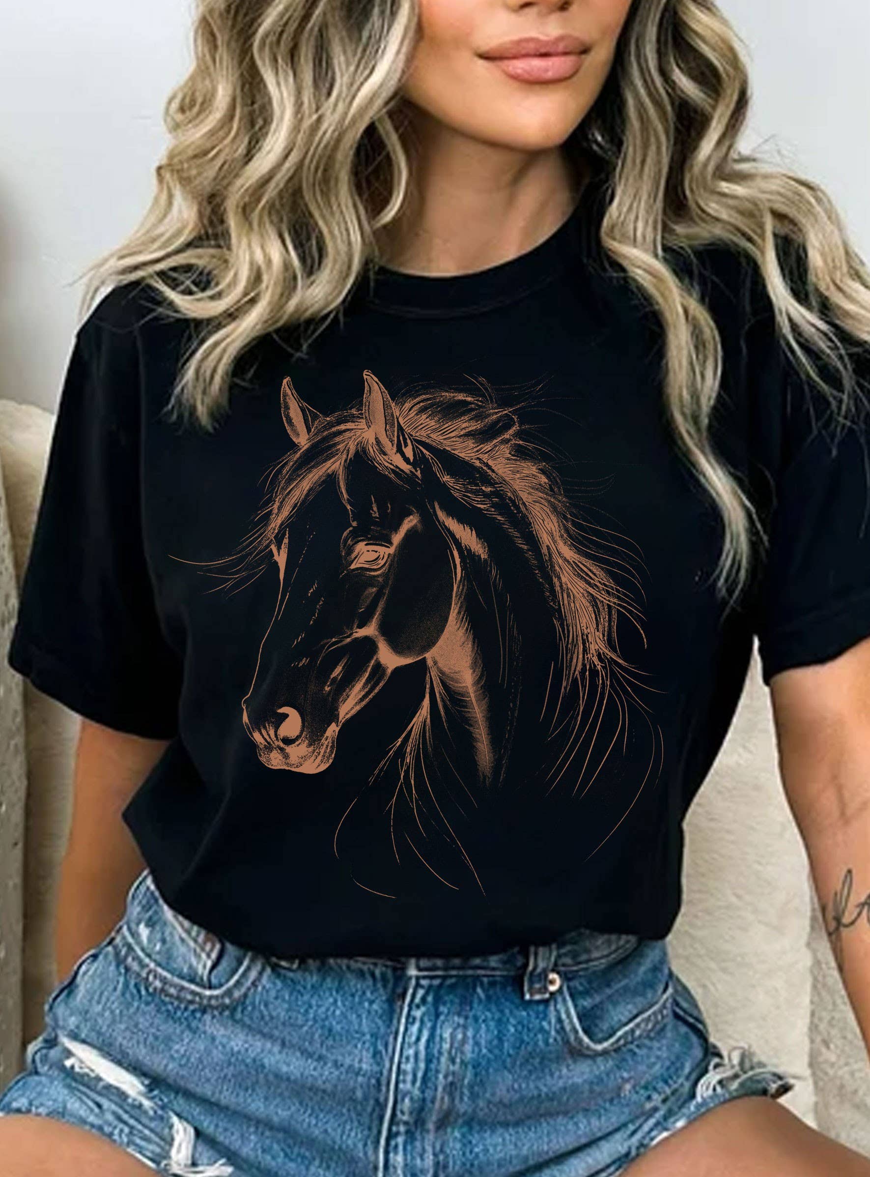 Rustee Clothing – Großhandel T-Shirt mit Siebdruck – Unisex – PFERDEGESICHT GRAFIK T-SHIRTS6