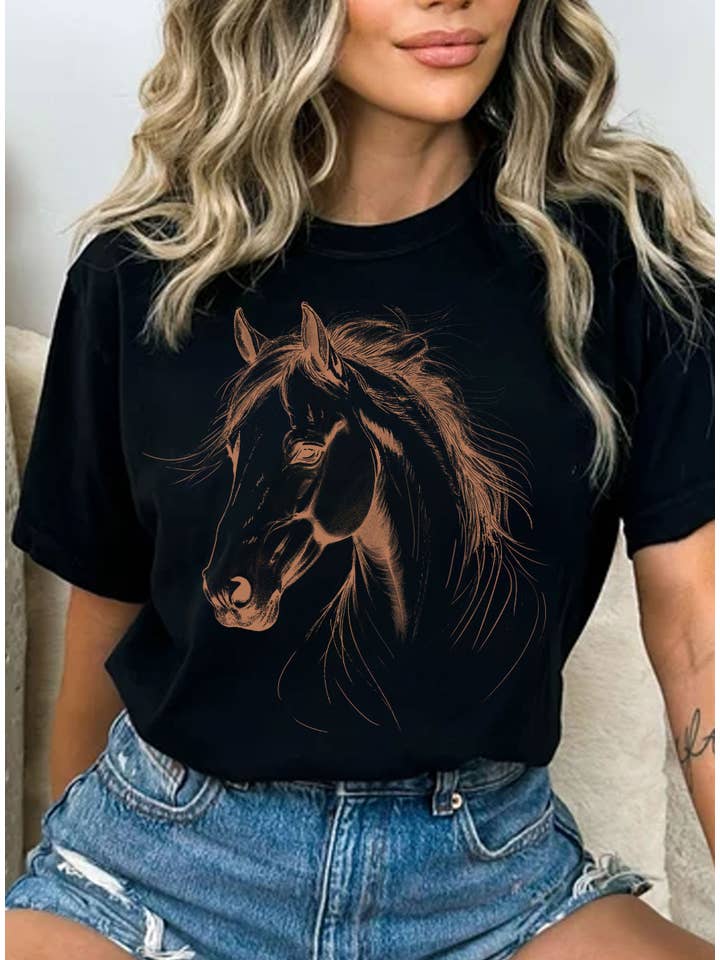 Rustee Clothing – wholesale T-shirts med screentryck – Unisex – HÄSTANSIKTE GRAFISK T-SHIRT3