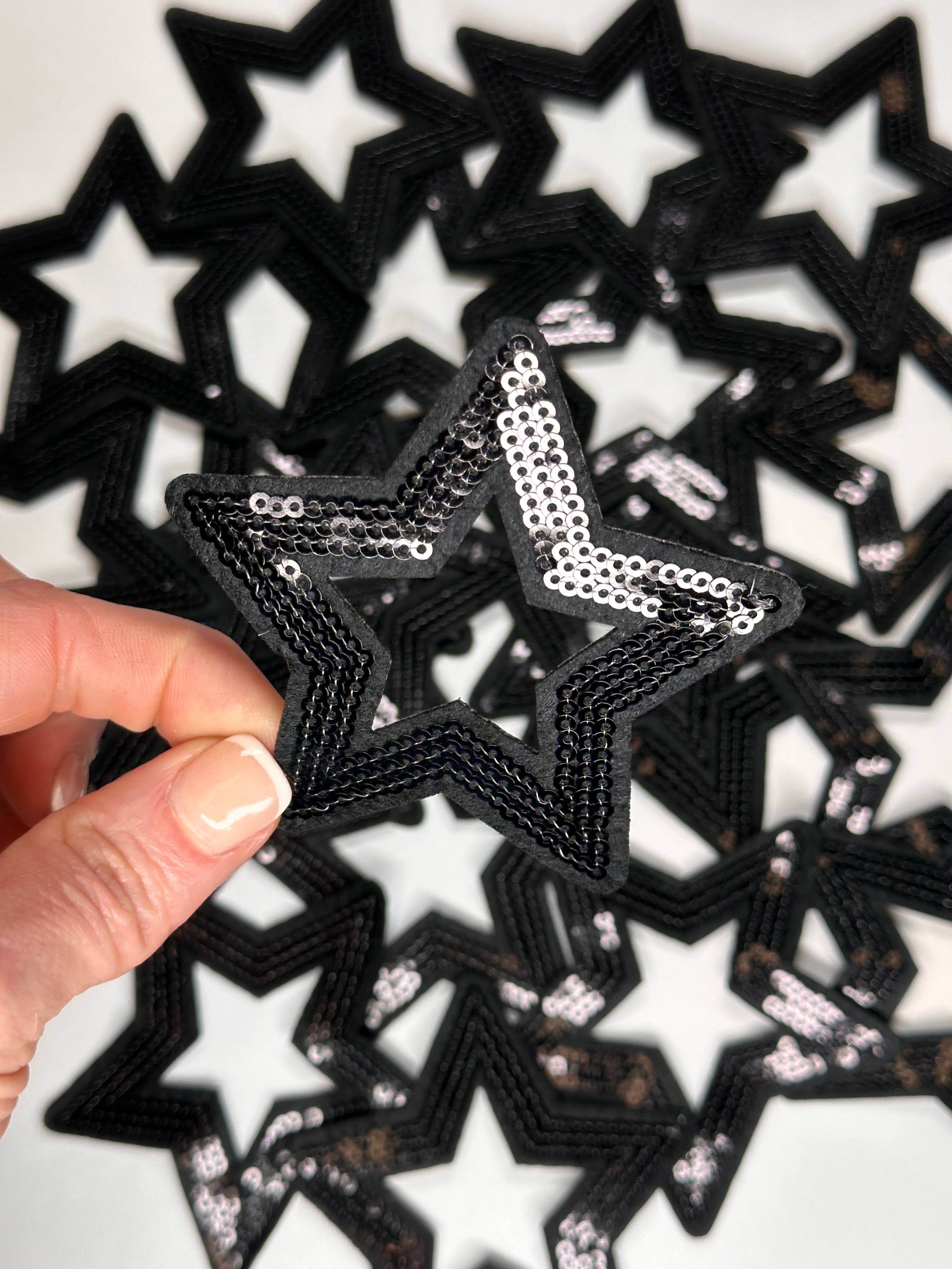 Aloe and Milk Boutique - Wholesale Patch - Sequin Star Outline, sequin, star patch, cheer, game day0